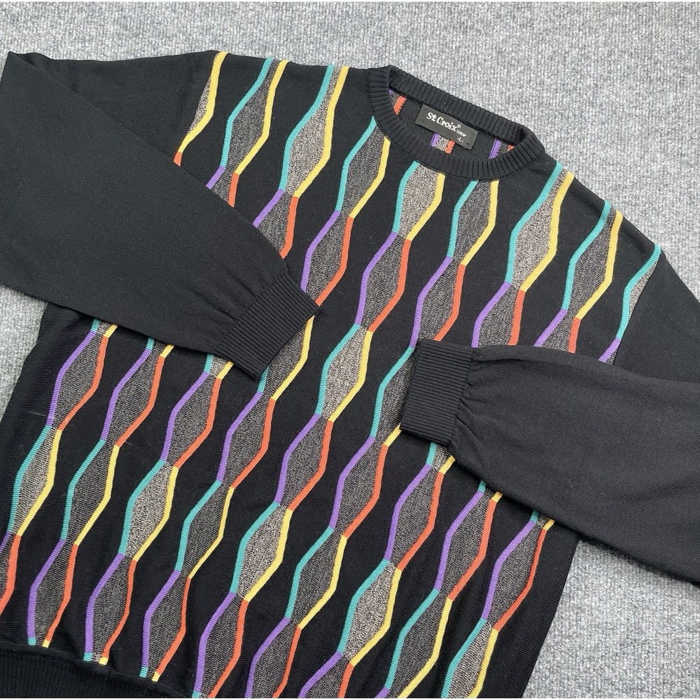 Vintage St Croix Sweater Men L Multi- Colored Cable 3D Knit Cotton Acrylic
